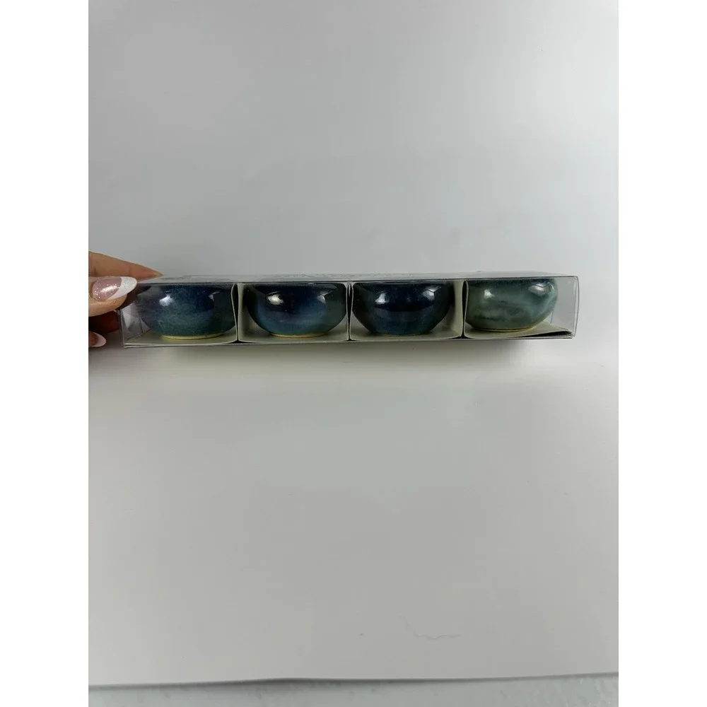 VTG Pier 1 One Set of 4 Ceramic Blue Tea Light Candle Holders New
